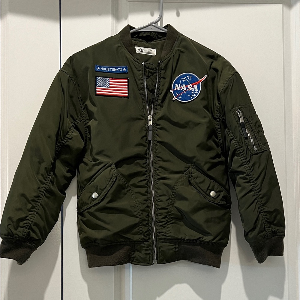 H&M Olive Bomber Jacket with Patches